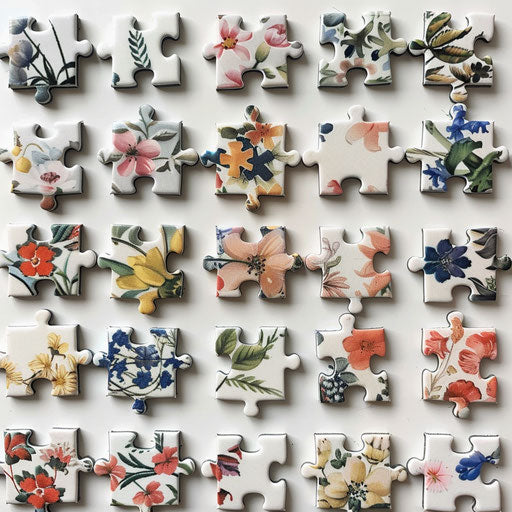 Collection of small puzzle piece tattoos with floral patterns