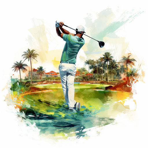 Golf illustration in the style of oil painting, on a white background