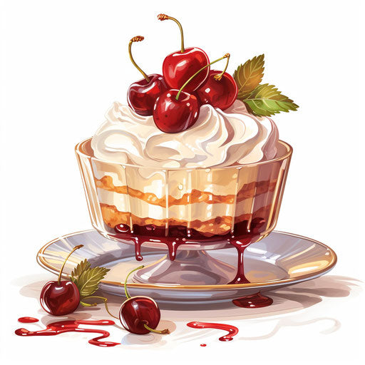 Dessert drawing in the style of Oil painting, on a white background