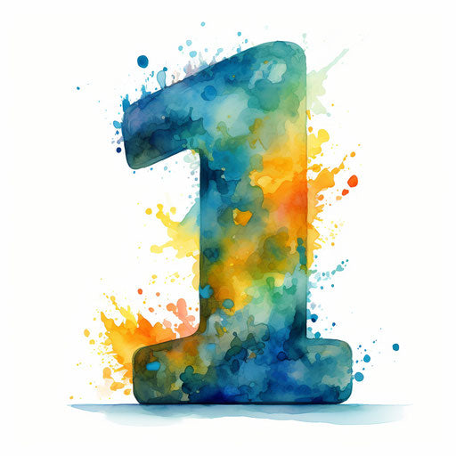 Number 1 Clipart in the style of Oil painting on white background