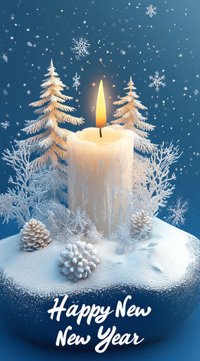 Winter candle in snowy landscape