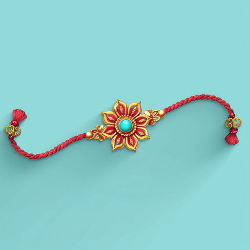 Realistic rakhi clipart on flat, serene aqua background, emphasizing naturalistic design and smooth texture