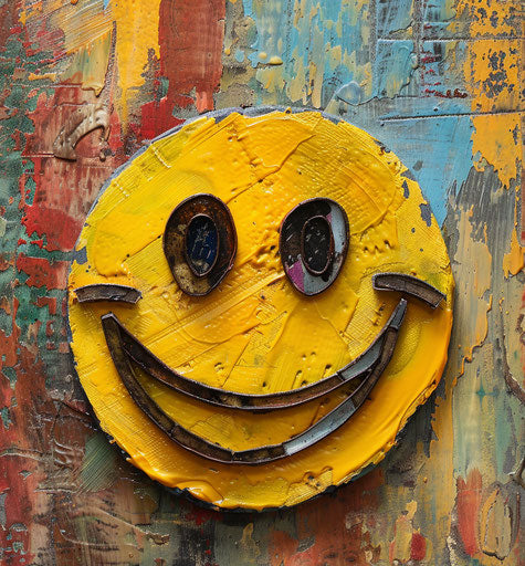 Smiley face icon in the humorous style of Quito school