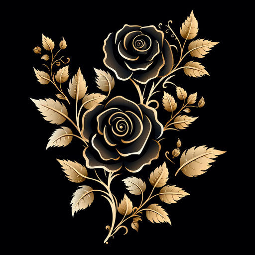 Black plant vector with roses and leaves, stencil style