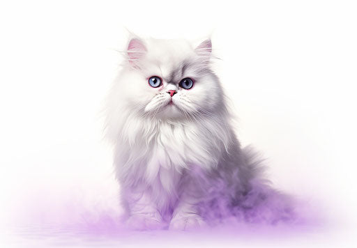 White Persian cat on shiny white background, northern and southern dynasties, strong contours