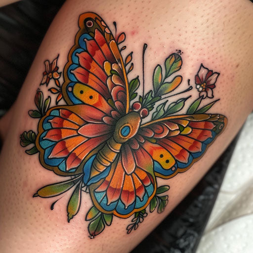 Colorful butterfly on white canvas