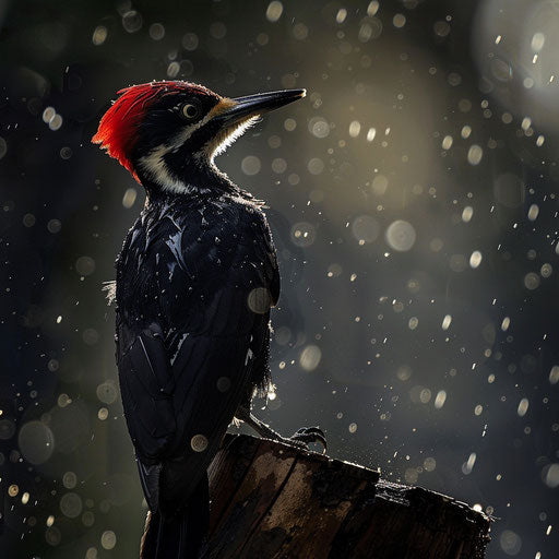 Woodpecker in a heavy rain