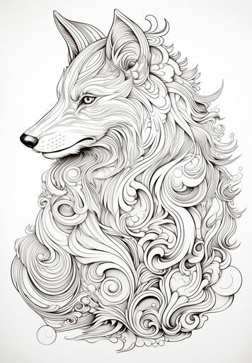 Colorable wolf's head, intricate embellishments style