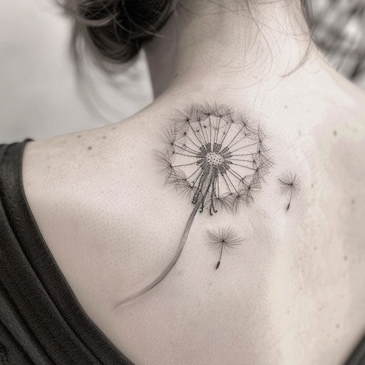 Realistic dandelion tattoo on white background