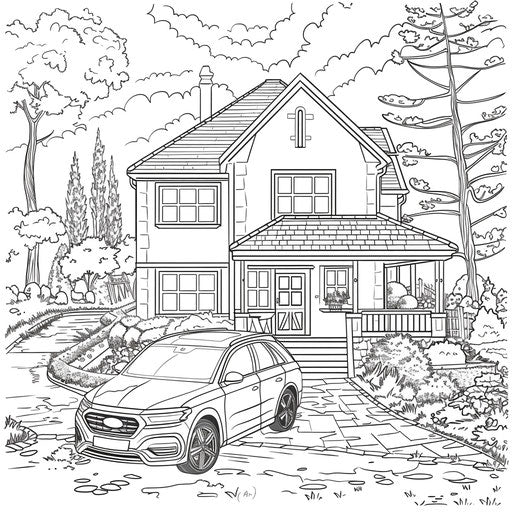 Car parked in front of a suburban house with garden