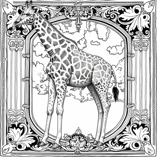 Historical giraffe in a classic setting with rich textures