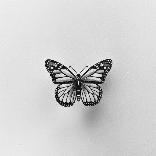 Minimalist outline of monarch butterfly tattoo, simple and elegant