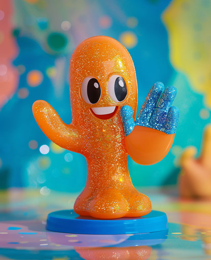 Plastic orange hand with blue glitter bandaid