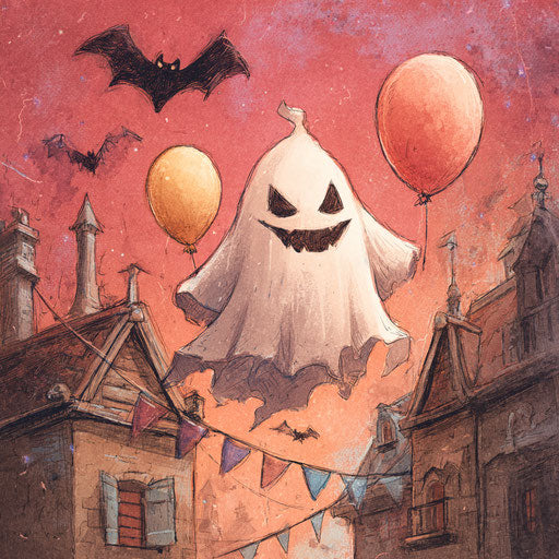 Lighthearted Halloween Spirit with Ghost and Bats