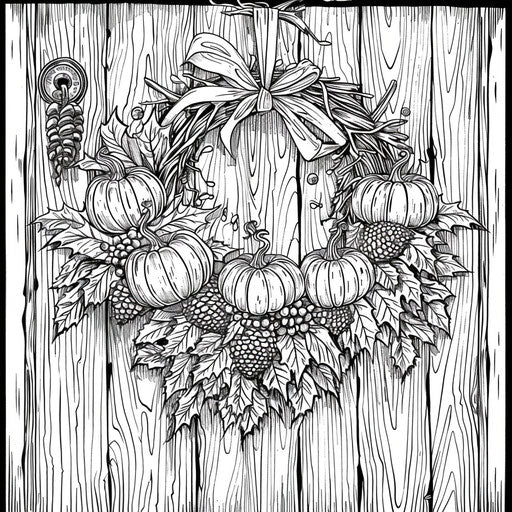 A candy corn wreath hanging on a door