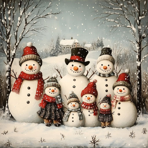 A whimsical border of snowmen families