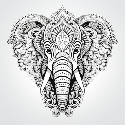 Elephant mandala pattern for adult coloring in explosive style