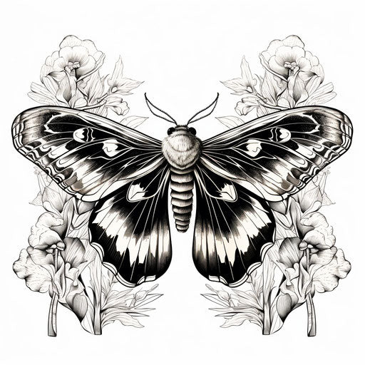 Black and white eagle moth with huge dark wings