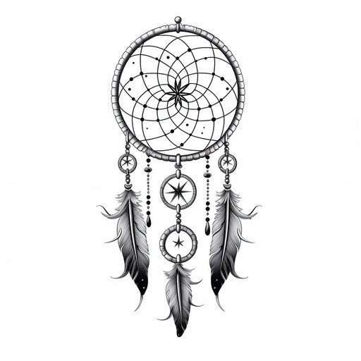 Black and white dream catcher in ink drawing style