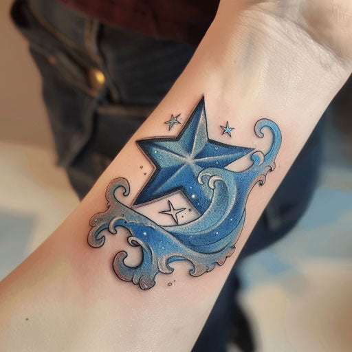 Nautical star with ocean wave motif