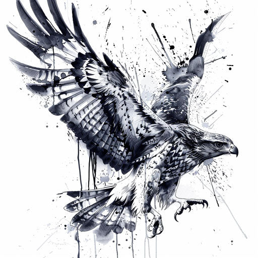 Dynamic hawk tattoo in splash ink art style
