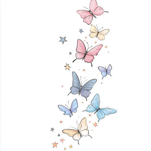 Beautiful clipart style flat tattoo sketch of toe tattoos with tiny butterflies and stars