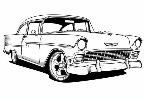 Chevrolet Bel Air car coloring page, stencil art style