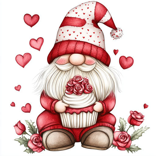 Valentine's Day gnome with roses and hearts
