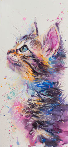 Watercolor kitten portrait for sale, charming anime style