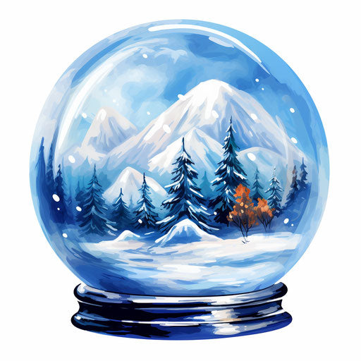 Oil painting style snow globe clipart, on white background
