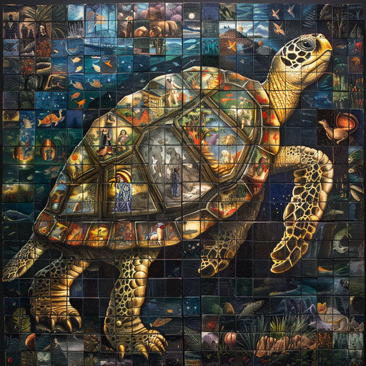 The mosaic turtle of myths and legends