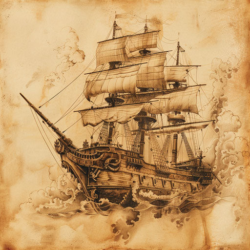 Vintage tattoo sketch of a pirate ship