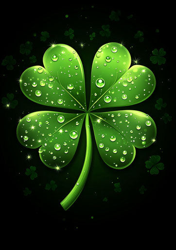 Realistic four-leaf clover with dew drops on the leaves