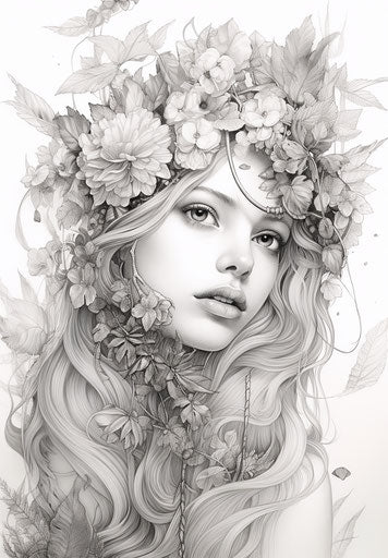 Adult coloring pages, feminine themes, etchings