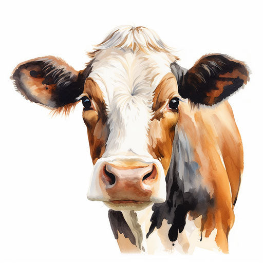 Cow face clipart in the style of Oil painting, on a white background