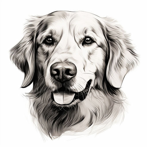 Golden retriever dog head drawn in black pen style