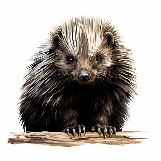 Porcupine drawing in the style of Chiaroscuro Art, on white background