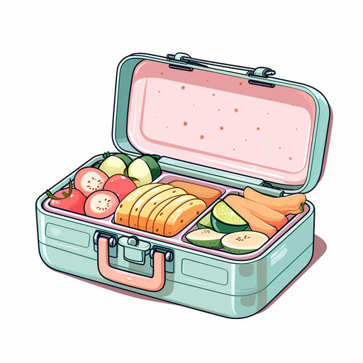Lunch box illustration in the style of Pastel Colors Art, on white background