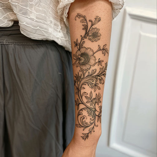 Intricate floral forearm tattoo