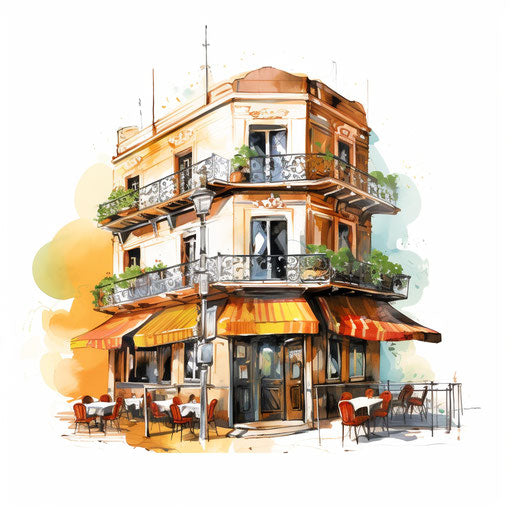 Restaurant illustration in the style of oil painting