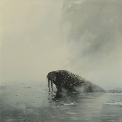 Seal navigating in the foggy waters of the Arctic morning