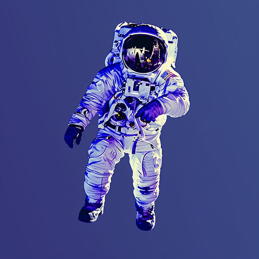 Realistic astronaut on shining royal blue background
