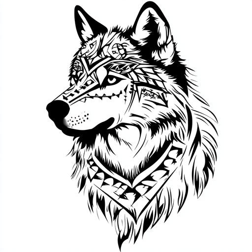 Alpha flat tattoo sketch with geometric wolf pattern