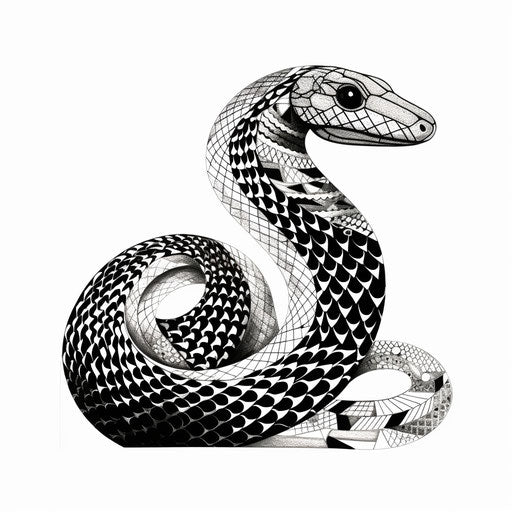 Black and white snake illustration, isolated on white background