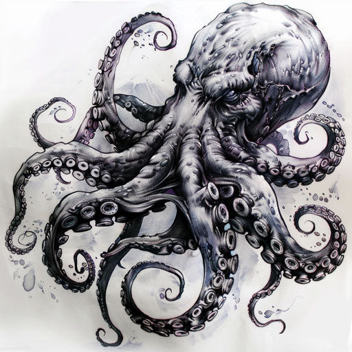Realistic kraken tattoo with lifelike details on white.