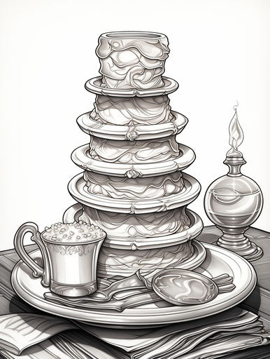 Pancake stack with coloring page of cup
