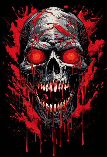 Monster vampire skull and spray paint, in pop art-inspired style, dark silver and light red, emphasis on facial expression, poster art