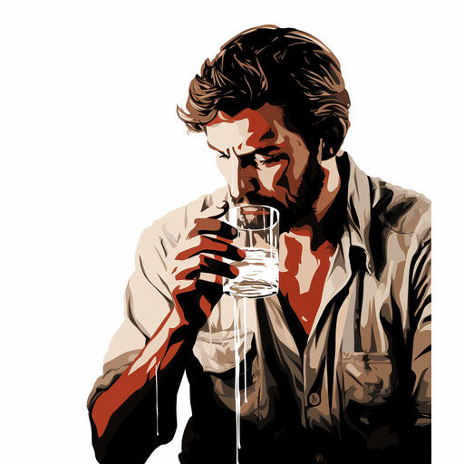 Thirsty clipart in the style of Chiaroscuro Art, on a white background