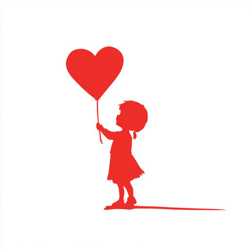 Red silhouette of Cupid carrying a heart