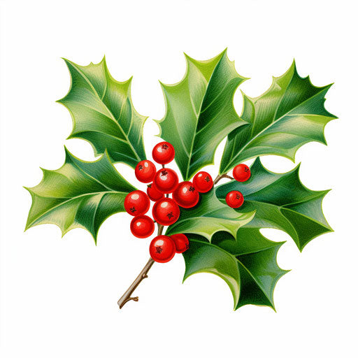Oil painting style of Christmas holly on white background